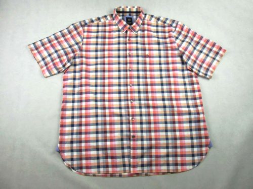 BUGATTI FÉRFI (2XL / 3XL) ELEGÁNS RÖVID UJJÚ FEHÉR-SZÜRKE-KORALL APRÓ KOCKÁS ING