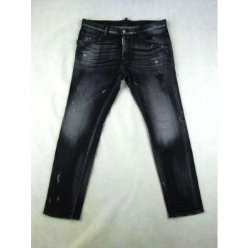   DSQUARED2 FÉRFI (L - W34 - 50-ES) SÖTÉTSZÜRKE-FEKETE SZTRECCSES KOPTATOTT FARMERNADRÁG