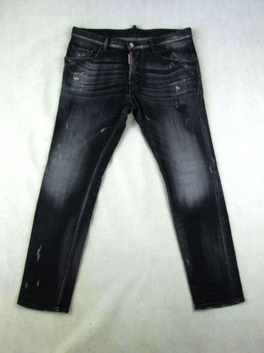 DSQUARED2 FÉRFI (L - W34 - 50-ES) SÖTÉTSZÜRKE-FEKETE SZTRECCSES KOPTATOTT FARMERNADRÁG