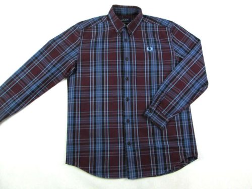 FRED PERRY FÉRFI (M) ELEGÁNS BORDÓ-PASZTELL-KÉK KOCKÁS HOSSZÚ UJJÚ ING