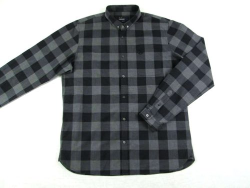 FRED PERRY SLIM FIT FÉRFI (L) ELEGÁNS SZÜRKE-SÖTÉTSZÜRKE KOCKÁS HOSSZÚ UJJÚ ING