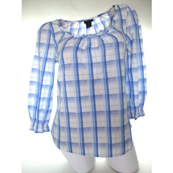   GANT CSINOS FEHÉR-KÉK KOCKÁS NŐI (XS / S) 3/4-ES UJJÚ KÖNNYED BLÚZ FELSŐ