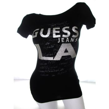   GUESS CSINOS RÖVID UJJÚ FEKETE-EZÜST NŐI (XS) PÓLÓ DÍSZES FELSŐ
