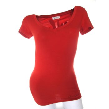   GUESS CSINOS RÖVID UJJÚ PIROS RUGALMAS ANYAGÚ NŐI (S) PÓLÓ FELSŐ