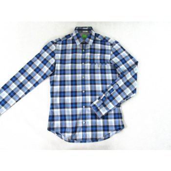   HUGO BOSS SLIM FIT ELEGÁNS KÉK-SZÜRKE KOCKÁS HOSSZÚ UJJÚ FÉRFI (S) ING