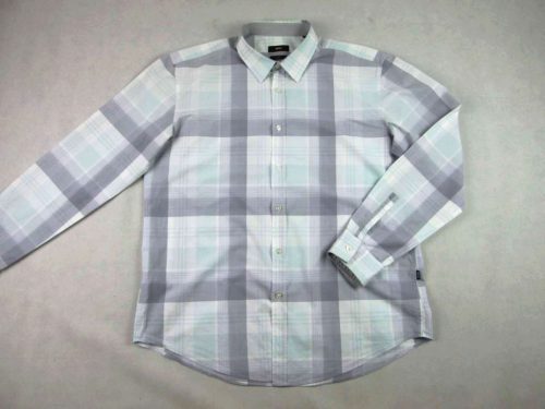 HUGO BOSS SLIM FIT FÉRFI (2XL) ELEGÁNS FEHÉR-VILÁGOSZÖLD-SZÜRKE KOCKÁS HOSSZÚ UJJÚ ING