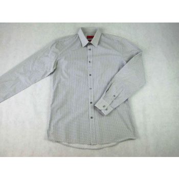   HUGO BOSS SLIM FIT FÉRFI (M) SZÜRKE ELEGÁNS APRÓ MINTÁS HOSSZÚ UJJÚ PAMUT ING