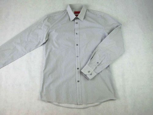 HUGO BOSS SLIM FIT FÉRFI (M) SZÜRKE ELEGÁNS APRÓ MINTÁS HOSSZÚ UJJÚ PAMUT ING