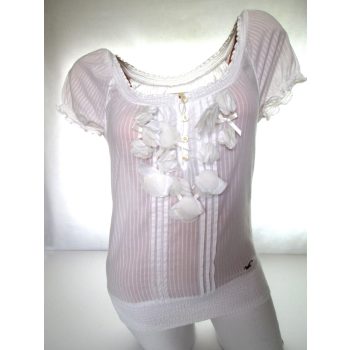   HOLLISTER NŐI (XS) FEHÉR RÖVID UJJÚ KÖNNYED KIS BLÚZ FELSŐ