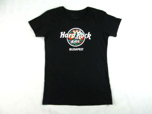 ÚJ! HARD ROCK CAFE FEKETE RÖVID UJJÚ NŐI (M) RUGALMAS PÓLÓ FELSŐ
