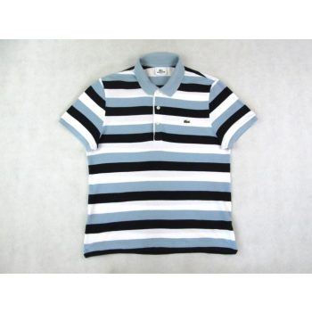    LACOSTE ELEGÁNS RÖVID UJJÚ SZÜRKE-FEHÉR-FEKETE CSÍKOS FÉRFI (S) GALLÉROS PÓLÓ