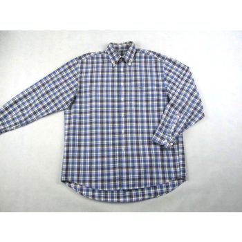   LACOSTE FÉRFI (M / L) FEHÉR-SZÜRKE-ZÖLD-PIROS KOCKÁS ELEGÁNS KOCKÁS HOSSZÚ UJJÚ ING