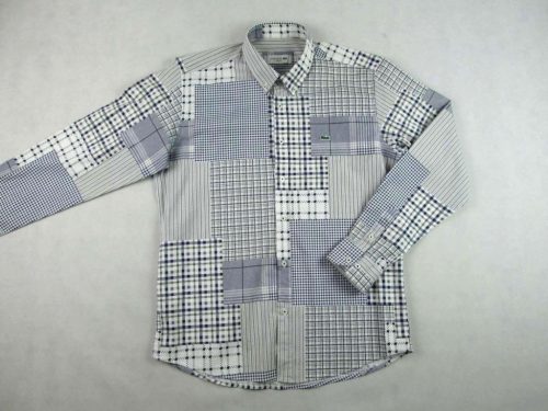 LACOSTE SLIM FIT ELEGÁNS HOSSZÚ UJJÚ FEHÉR-SZÜRKE-SÖTÉTKÉK FÉRFI (XL) ING
