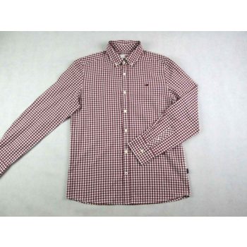   MUSTANG SLIM FIT ELEGÁNS FEHÉR-MEGGYPIROS APRÓ KOCKÁS HOSSZÚ UJJÚ FÉRFI (S) ING