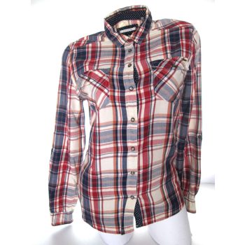   PEPE JEANS ELEGÁNS BORDÓ-TÖRTFEHÉR-SÖTÉTKÉK KOCKÁS HOSSZÚ UJJÚ NŐI (M) ING