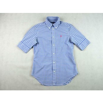   RALPH LAUREN ELEGÁNS FEHÉR-KÉK APRÓ KOCKÁS RÖVID UJJÚ FÉRFI (XS) ING