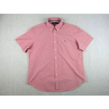   RALPH LAUREN ELEGÁNS FEHÉR-PASZTELL-PIROS APRÓ KOCKÁS RÖVID UJJÚ FÉRFI (XL) ING