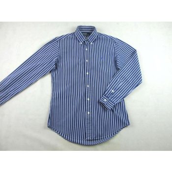   RALPH LAUREN FÉRFI (S) ELEGÁNS FEHÉR-SÖTÉTKÉK CSÍKOS HOSSZÚ UJJÚ ING