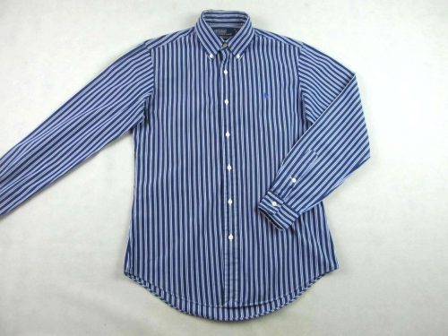 RALPH LAUREN FÉRFI (S) ELEGÁNS FEHÉR-SÖTÉTKÉK CSÍKOS HOSSZÚ UJJÚ ING