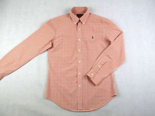 RALPH LAUREN SLIM FIT ELEGÁNS NARANCSSÁRGA-FEHÉR APRÓ KOCKÁS HOSSZÚ UJJÚ FÉRFI (M) ING