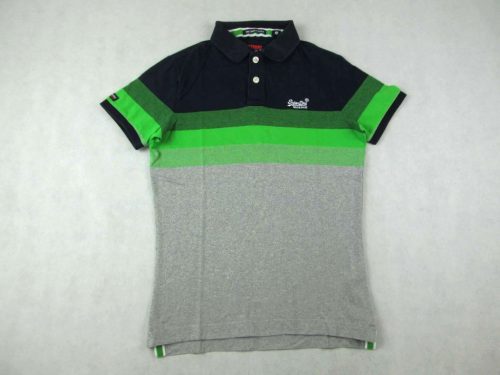 SUPERDRY FÉRFI (S) SPORTOS ELEGÁNS RÖVID UJJÚ SÖTÉTKÉK-ZÖLD-SZÜRKE GALLÉROS PÓLÓ