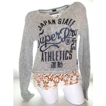   SUPERDRY HOSSZÚ UJJÚ NŐI (S) SZÜRKE CSILLOGÓS FELIRATÚ FELSŐ