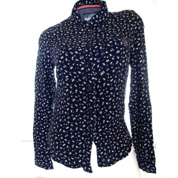   SUPERDRY NŐI (XXS) SÖTÉTKÉK HOSSZÚ UJJÚ APRÓ VIRÁGOS KÖNNYED BLÚZ FELSŐ