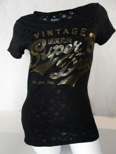 SUPERDRY VINTAGE CSINOS RÖVID UJJÚ NŐI (M) FEKETE CSILLAGOS PÓLÓ FELSŐ
