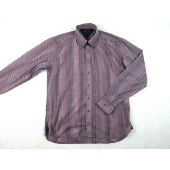   TOMMY HILFIGER ELEGÁNS BORDÓ-FEHÉR-SÖTÉTKÉK APRÓ KOCKÁS HOSSZÚ UJJÚ FÉRFI (M) ING