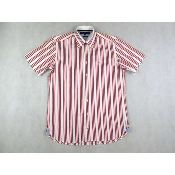   TOMMY HILFIGER ELEGÁNS FEHÉR-PIROS CSÍKOS RÖVID UJJÚ FÉRFI (S) ING