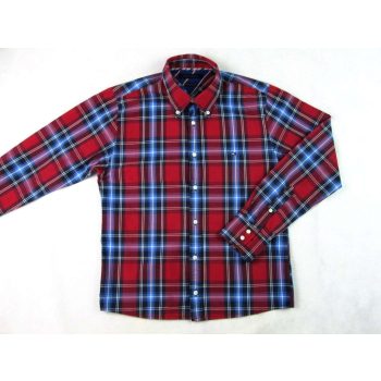   TOMMY HILFIGER ELEGÁNS MEGGYPIROS-KÉK KOCKÁS HOSSZÚ UJJÚ FÉRFI (S) ING