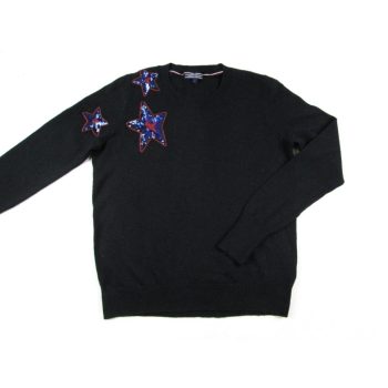   TOMMY HILFIGER ELEGÁNS NŐI (L) FEKETE RUGALMAS GYAPJÚ PULÓVER