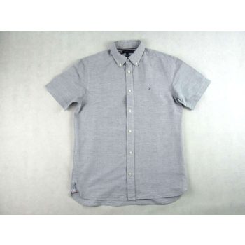   TOMMY HILFIGER ELEGÁNS RÖVID UJJÚ FÉRFI (L) SZÜRKE PAMUT-LENVÁSZON ING