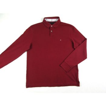   TOMMY HILFIGER FÉRFI (L) BORDÓ HOSSZÚ UJJÚ GALLÉROS PÓLÓ FELSŐ