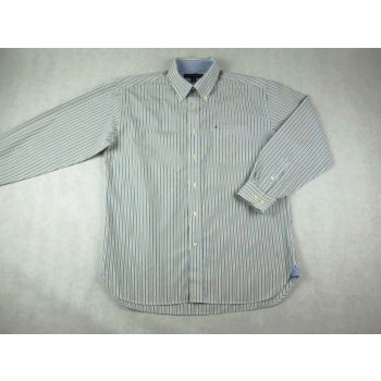   TOMMY HILFIGER FÉRFI (L / XL) ELEGÁNS BÉZS-FEHÉR VÉKONY CSÍKOS HOSSZÚ UJJÚ ING