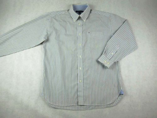 TOMMY HILFIGER FÉRFI (L / XL) ELEGÁNS BÉZS-FEHÉR VÉKONY CSÍKOS HOSSZÚ UJJÚ ING