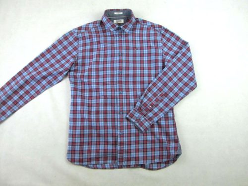 TOMMY HILFIGER FÉRFI (S) ELEGÁNS BORDÓ-PASZTELL-KÉK KOCKÁS HOSSZÚ UJJÚ ING