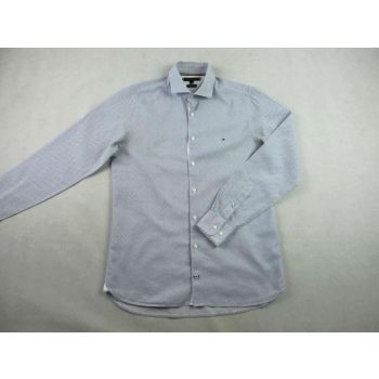   TOMMY HILFIGER FÉRFI (M) ELEGÁNS HOSSZÚ UJJÚ FEHÉR-SÖTÉTKÉK KÖRMINTÁS LENVÁSZON-PAMUT ING