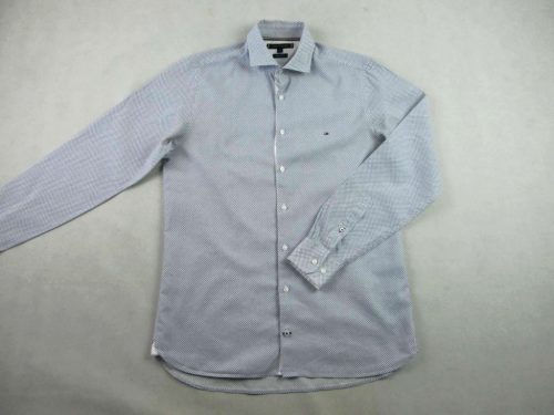 TOMMY HILFIGER FÉRFI (M) ELEGÁNS HOSSZÚ UJJÚ FEHÉR-SÖTÉTKÉK KÖRMINTÁS LENVÁSZON-PAMUT ING