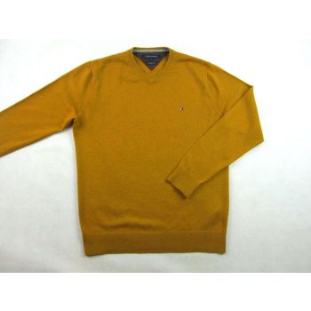   TOMMY HILFIGER FÉRFI (M) ELEGÁNS HOSSZÚ UJJÚ MUSTÁRSÁRGA GYAPJÚ PULÓVER