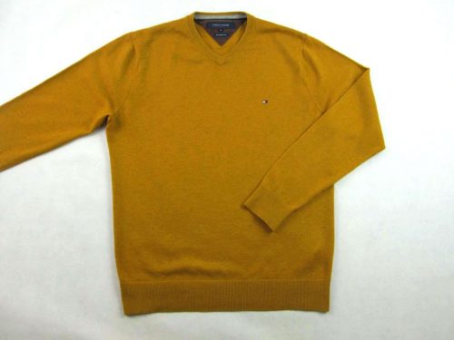 TOMMY HILFIGER FÉRFI (M) ELEGÁNS HOSSZÚ UJJÚ MUSTÁRSÁRGA GYAPJÚ PULÓVER