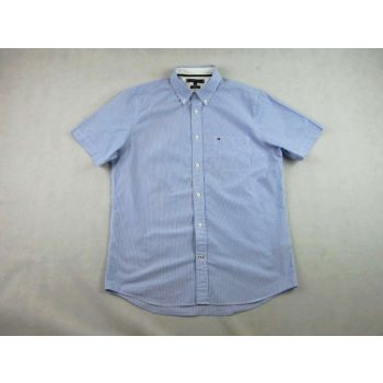   TOMMY HILFIGER FÉRFI (L) ELEGÁNS RÖVID UJJÚ FEHÉR-KÉK VÉKONY CSÍKOS ING