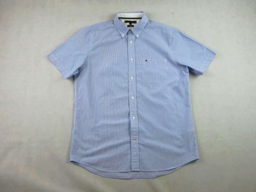 TOMMY HILFIGER FÉRFI (L) ELEGÁNS RÖVID UJJÚ FEHÉR-KÉK VÉKONY CSÍKOS ING