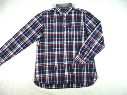 TOMMY HILFIGER FÉRFI (L) ELEGÁNS SÖTÉTKÉK-BORDÓ KOCKÁS HOSSZÚ UJJÚ ING