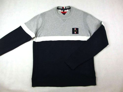 TOMMY HILFIGER FÉRFI (XL) SÖTÉTKÉK-SZÜRKE ELEGÁNS HOSSZÚ UJJÚ PULÓVER