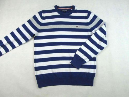 TOMMY HILFIGER NŐI (S) ELEGÁNS RUGALMAS TENGERÉSZ CSÍKOS SÖTÉTKÉK-FEHÉR PULÓVER