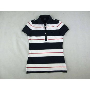   TOMMY HILFIGER NŐI (S) RÖVID UJJÚ FEHÉR-SÖTÉTKÉK CSÍKOS GALLÉROS PÓLÓ FELSŐ