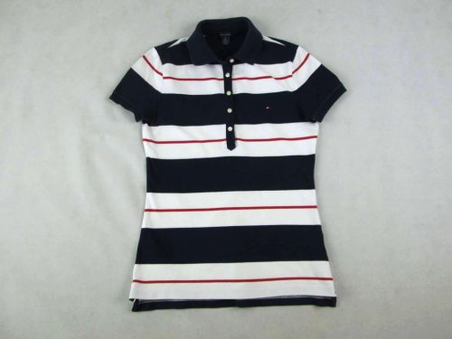 TOMMY HILFIGER NŐI (S) RÖVID UJJÚ FEHÉR-SÖTÉTKÉK CSÍKOS GALLÉROS PÓLÓ FELSŐ