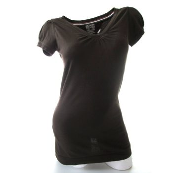   TOMMY HILFIGER RÖVID UJJÚ NŐI (S) SÖTÉTBARNA PÓLÓ RUGALMAS FELSŐ