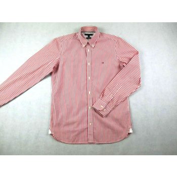   TOMMY HILFIGER SLIM FIT FÉRFI (M) ELEGÁNS HOSSZÚ UJJÚ PIROS-FEHÉR CSÍKOS ING